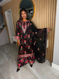 Rosey 3pc Chiffon Suit With Printed Plazzo U3-D6