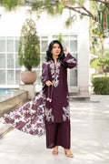 Noor E Nazar 3pc Slub Linen Suit With Printed Scarf U4-A3