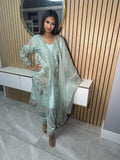 Aila 3pc Fancy Embellished suit - Aqua D1-I1