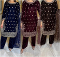 Rojja 3pc Embroidered Velvet Suit With Net Duppata