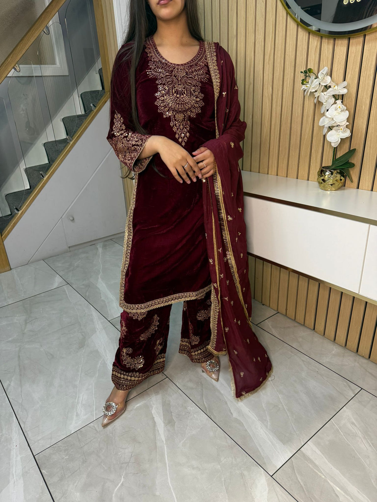 Gulal 3pc Embroidered Velvet Suit With Silk Dupatta