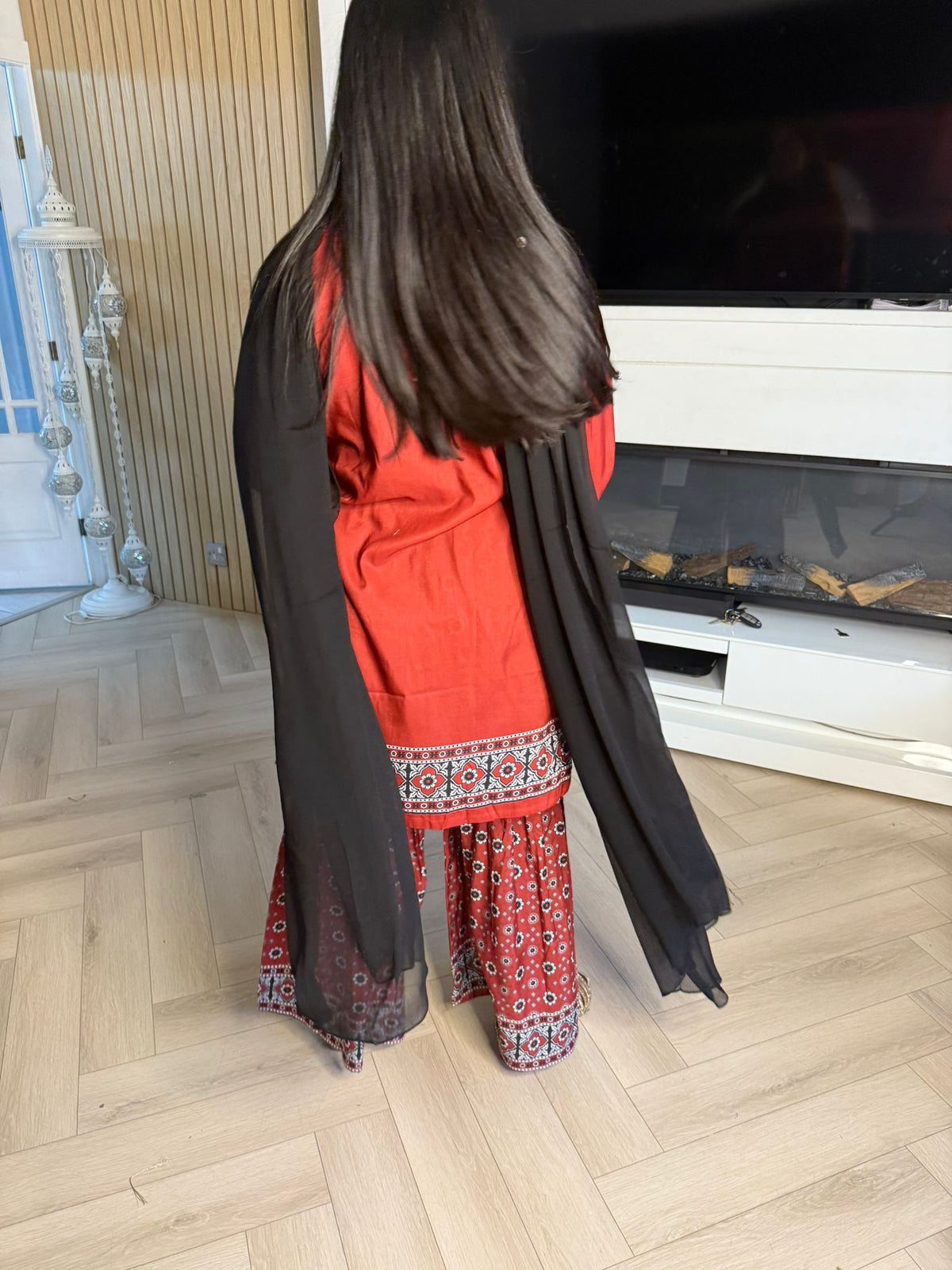 Ajrak Gharara Suit with Chiffon Dupatta