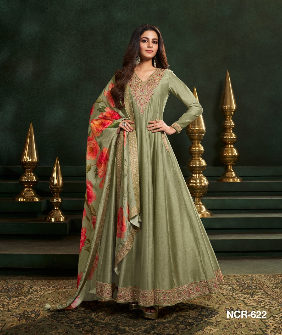 sachin and babi light blue dress Shop our Embroidered Navy Evening Gown with Chiffon Sleeves main image 1