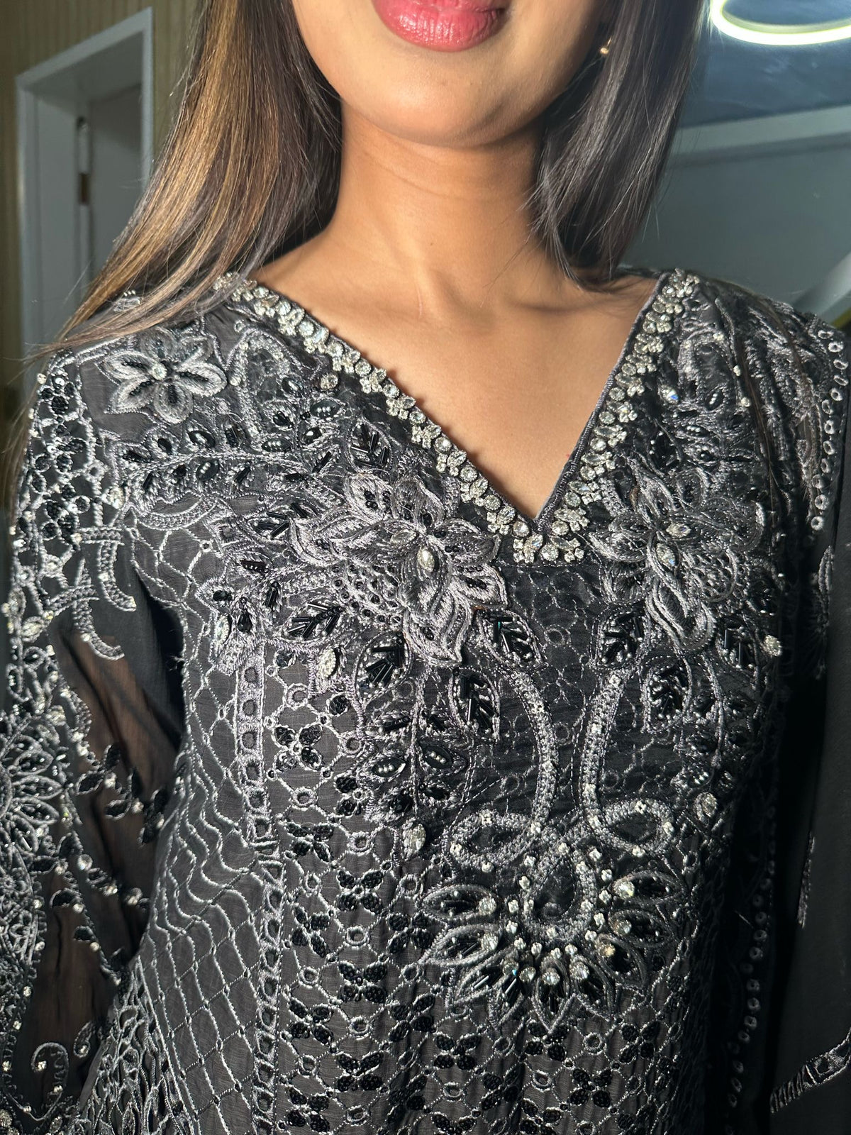 Aila 3pc Fancy Embellished Suit - Dark Grey U3-G2