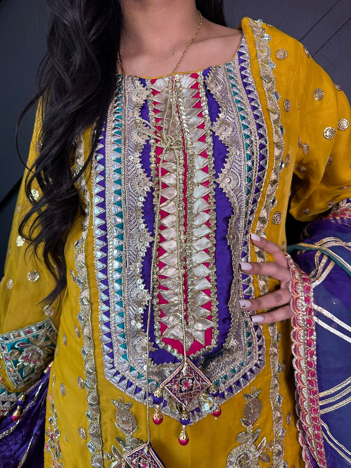 Karma-Yellow and Purple Sharara Style