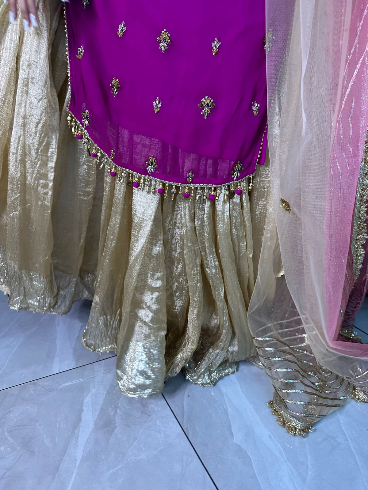 Khuda Baksh - Fuscia and Gold Sharara Style