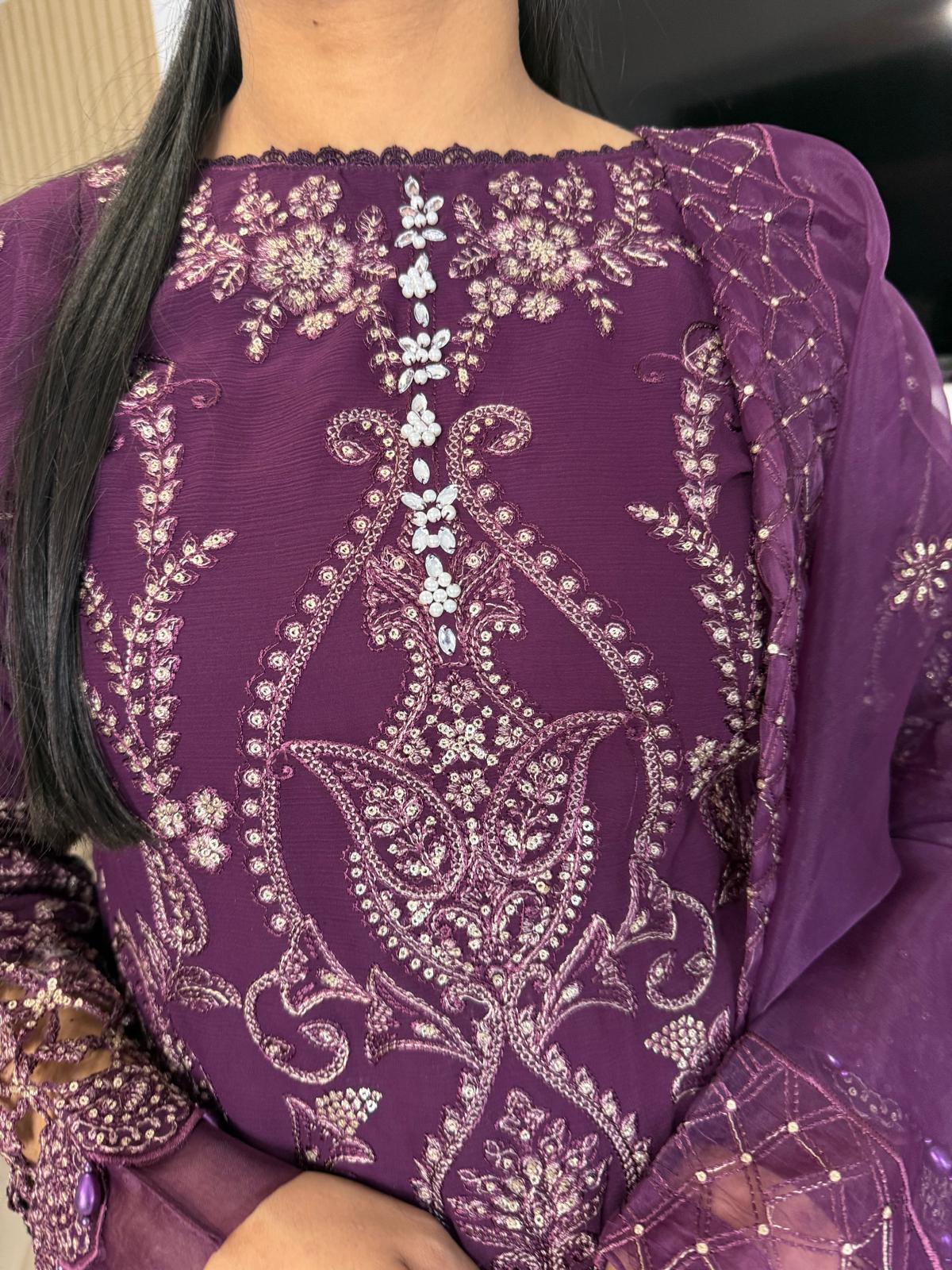 Atiqa Chiffon 3PC Suit With Organza Duppata