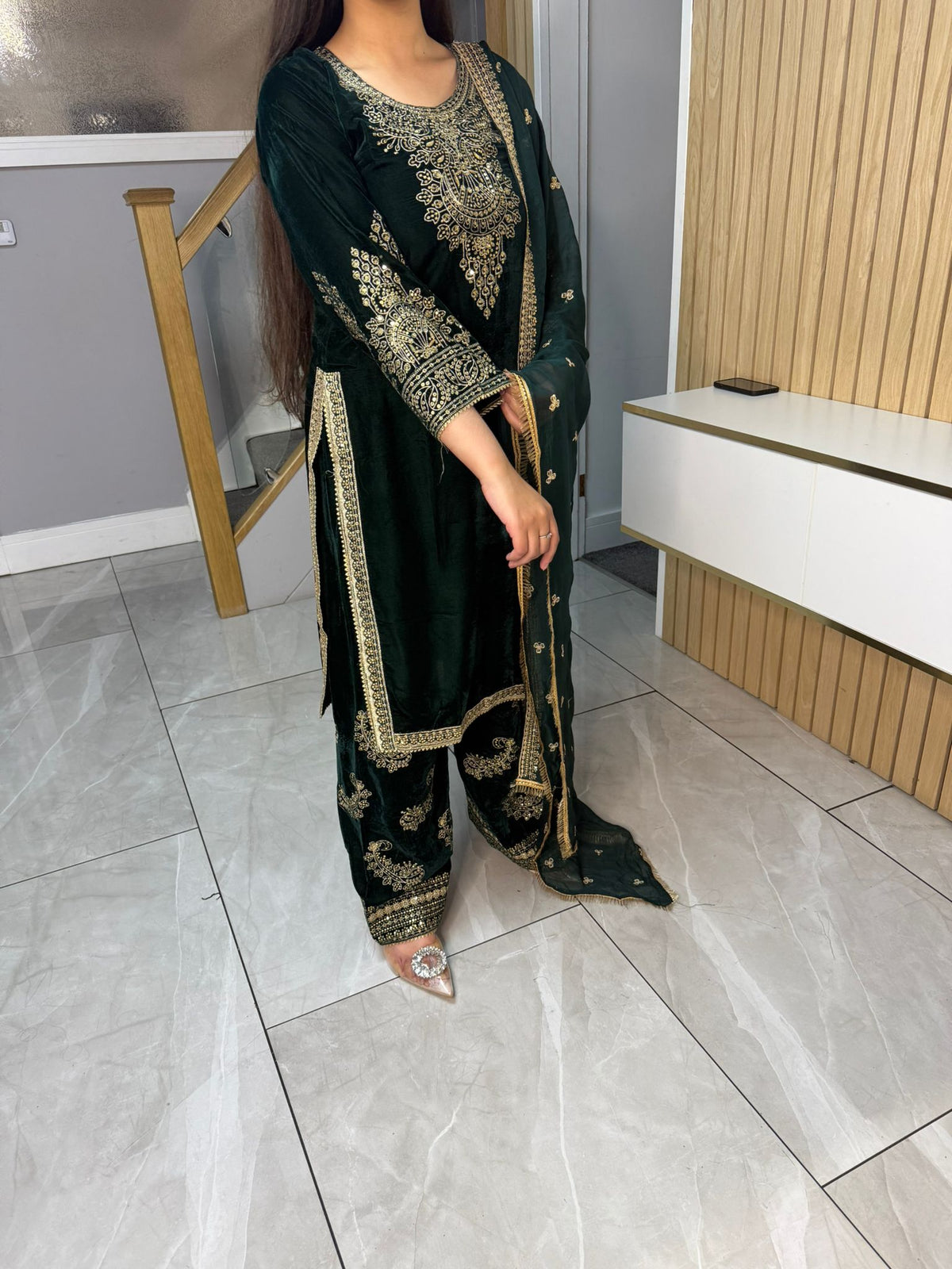 Gulal 3pc Embroidered Velvet Suit With Silk Dupatta