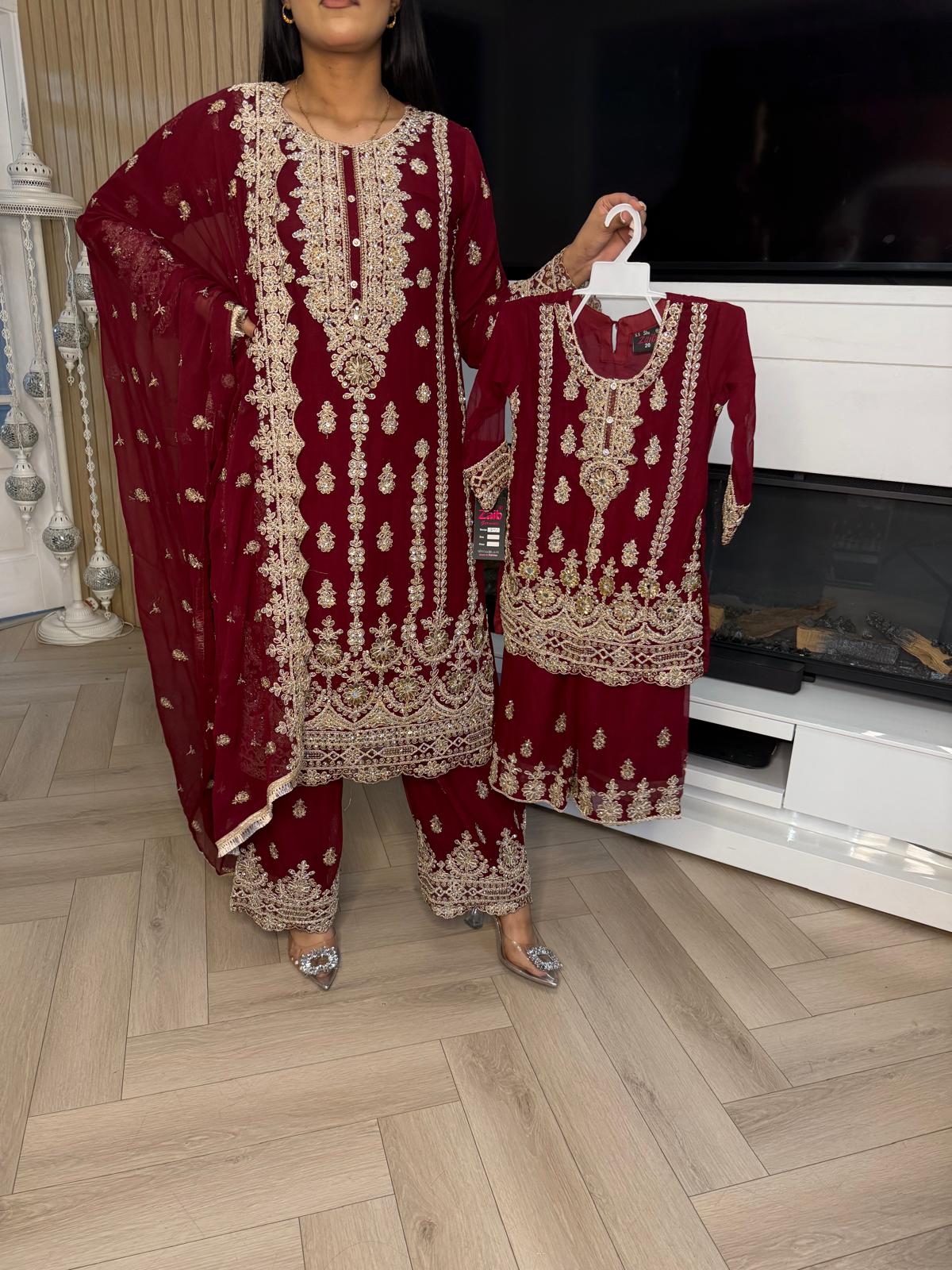 Thaira 3pc Mother & Daughter chiffon Suit With Plazzos U3-D4