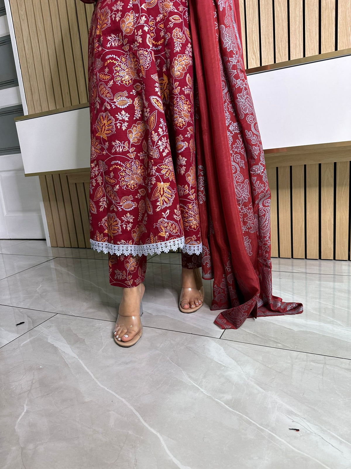 Garnet Khaddar Dress - Red