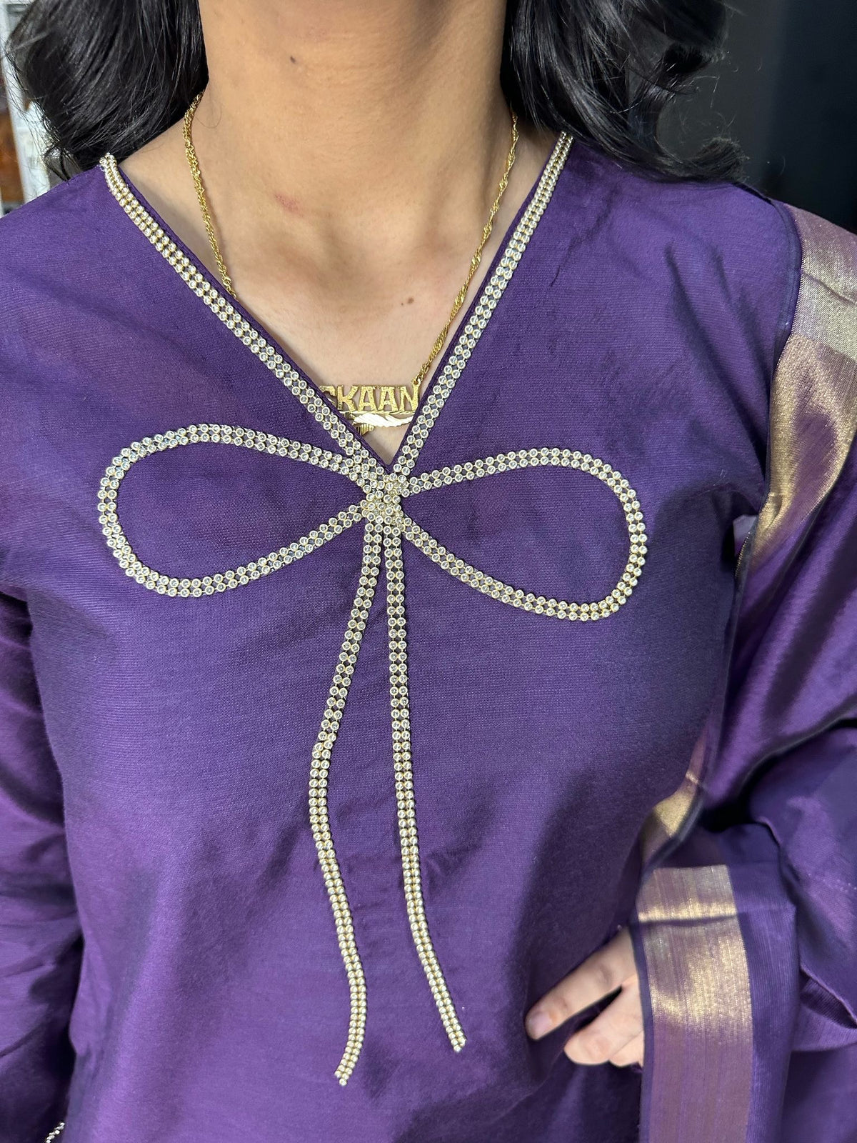 Bow 3pc Silk Farshi Shalwar Suit