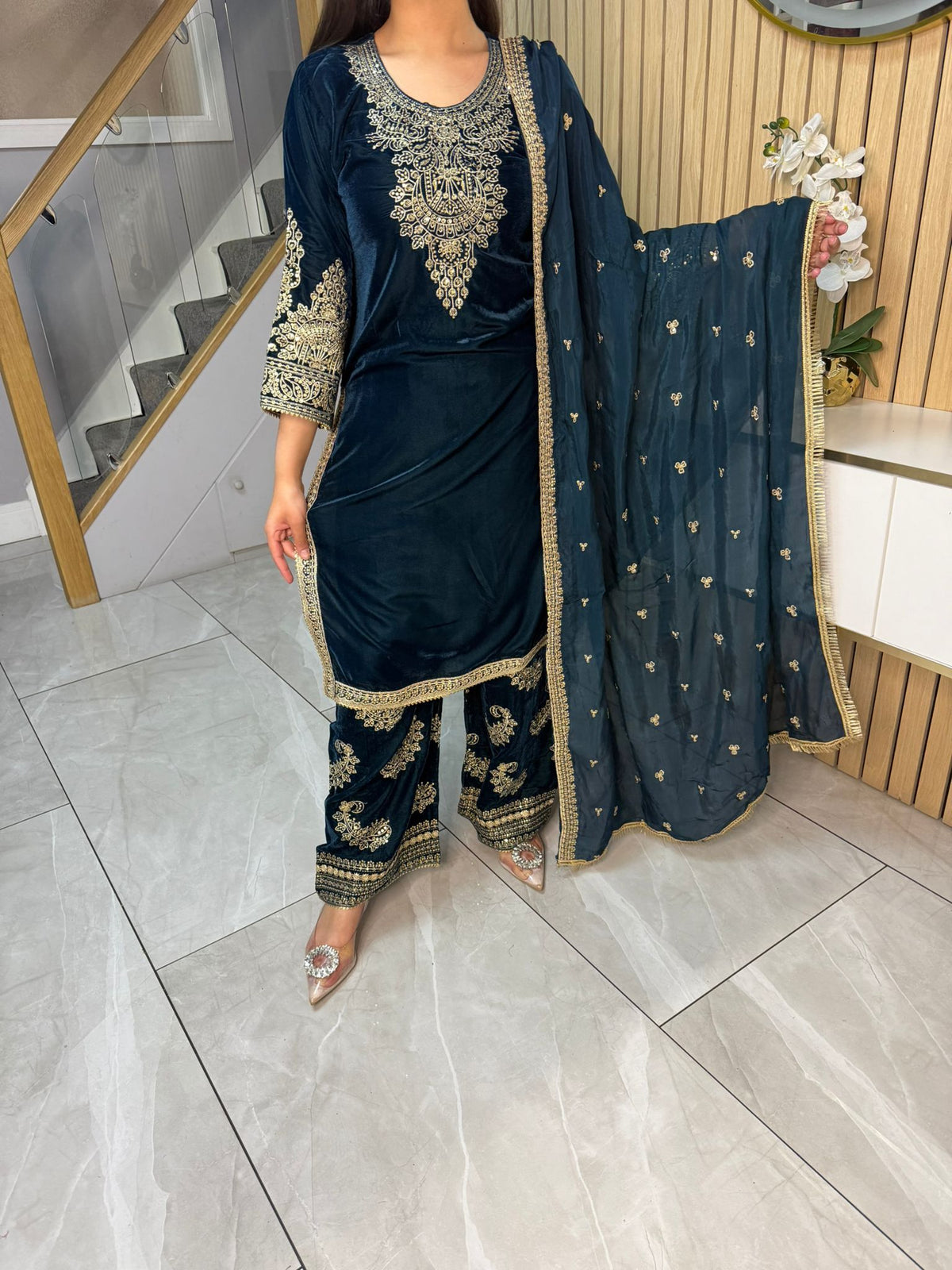 Gulal 3pc Embroidered Velvet Suit With Silk Dupatta