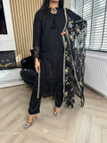 Fajar Chiffon 3pc Suit - Black U3-B2