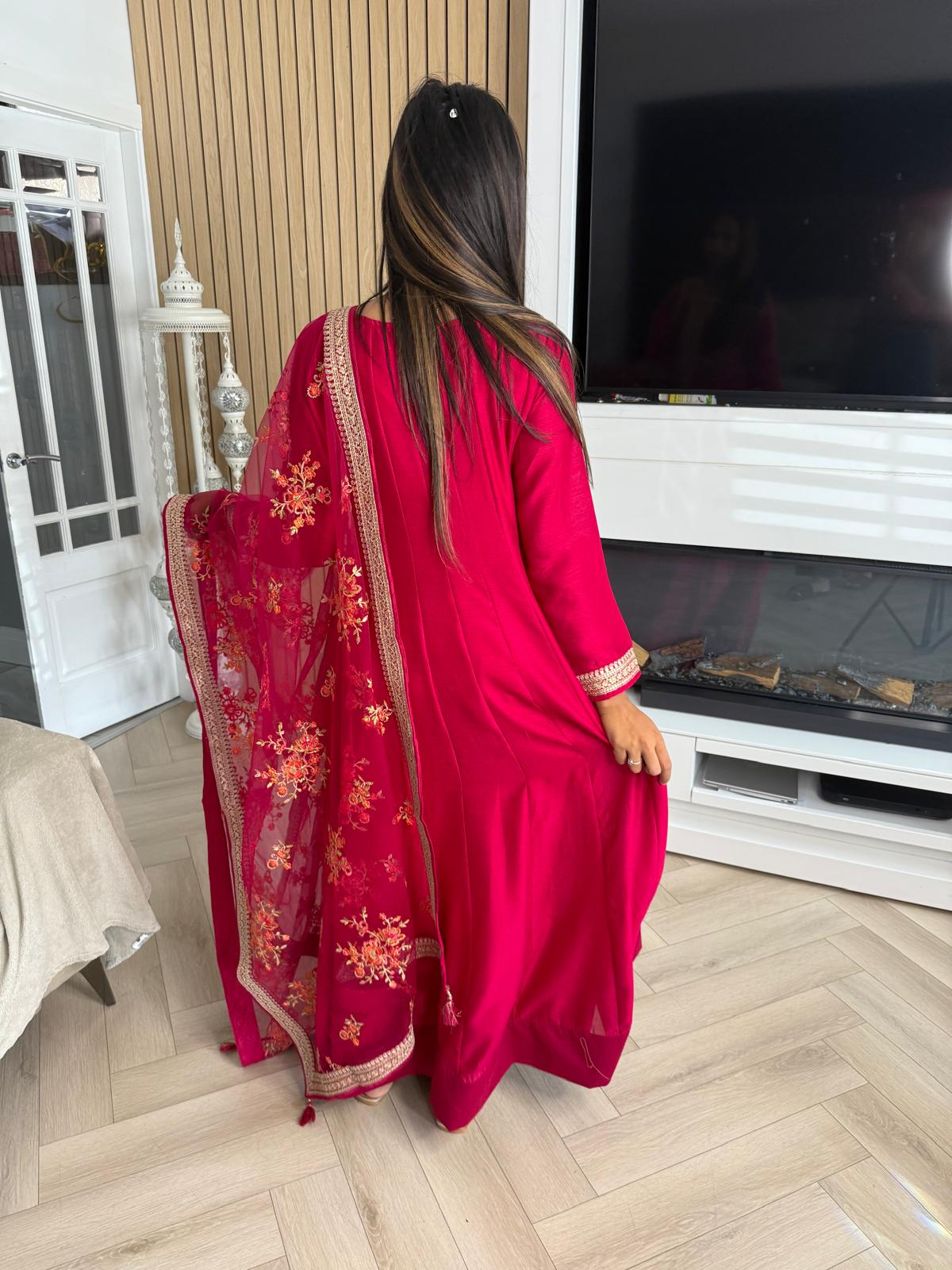 Zoha 2pc Indian Silk Dress with Net Dupatta 53” length