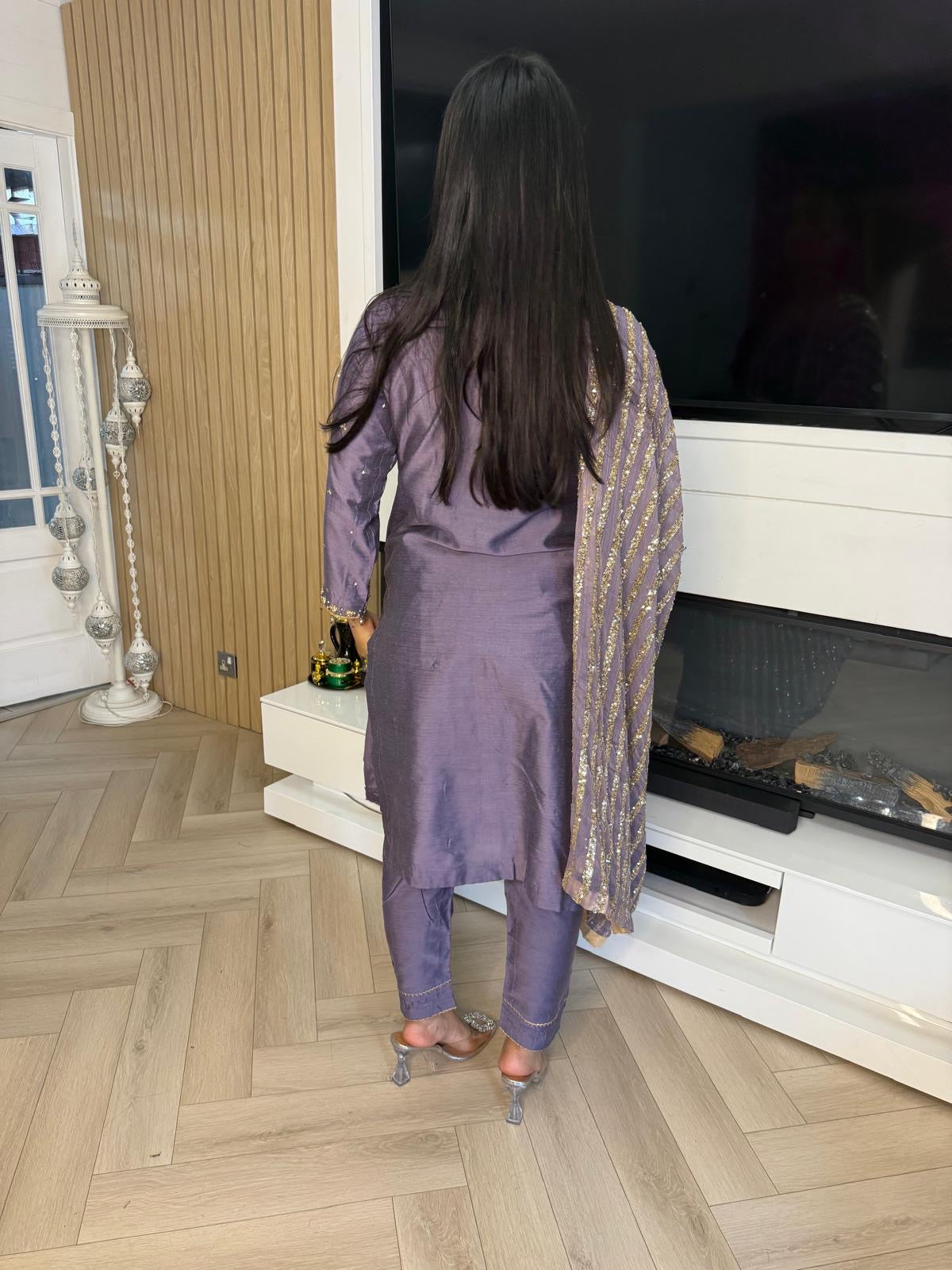 Nuraan 3pc Raw Silk Suit-Lilac