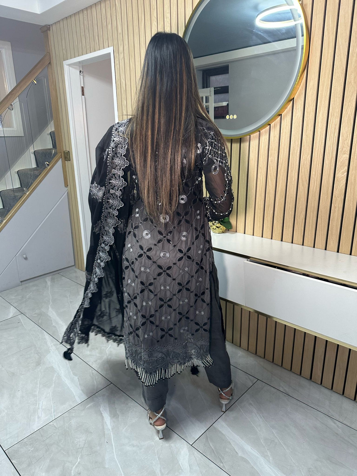 Aila 3pc Fancy Embellished Suit - Dark Grey U3-G2