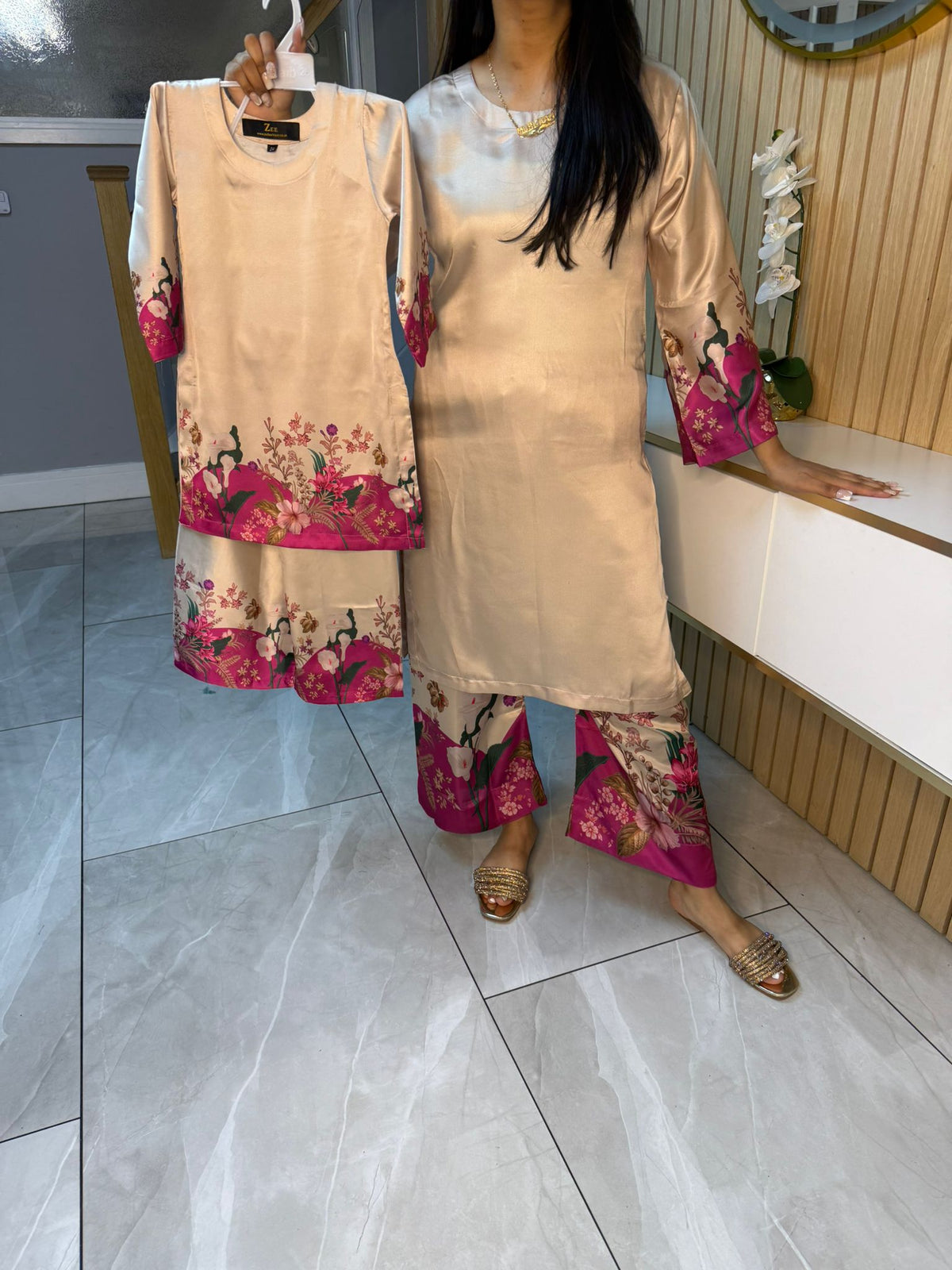 Shamila 2pc Silk Mother and Daughter Co-ord D1-F