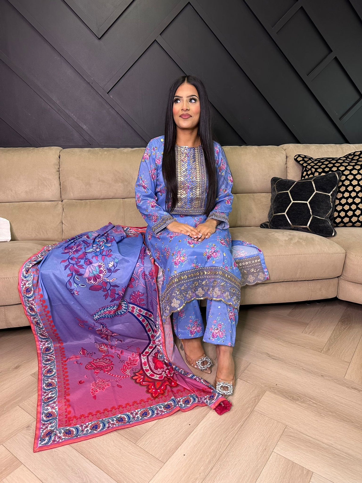 Sitare by Raniya - Blue and Pink Floral