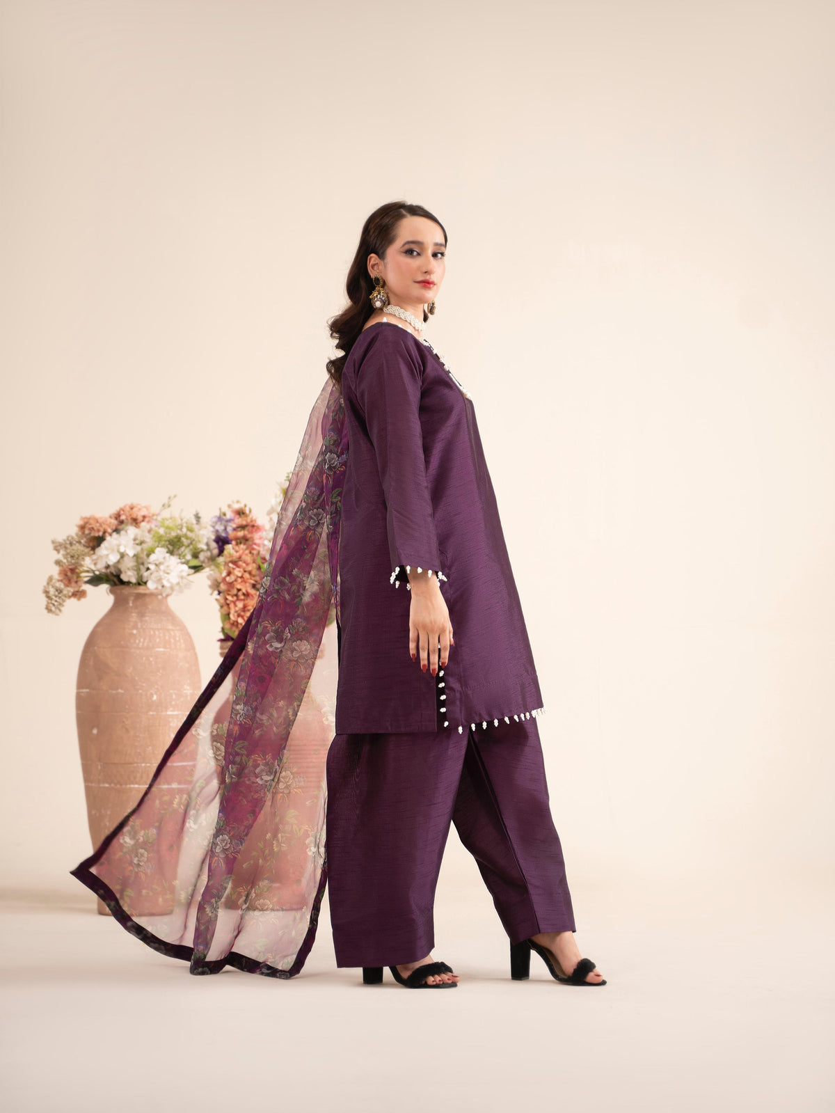 Chaandni Luxury 3pc Raw Silk Suits with Organza Scarf