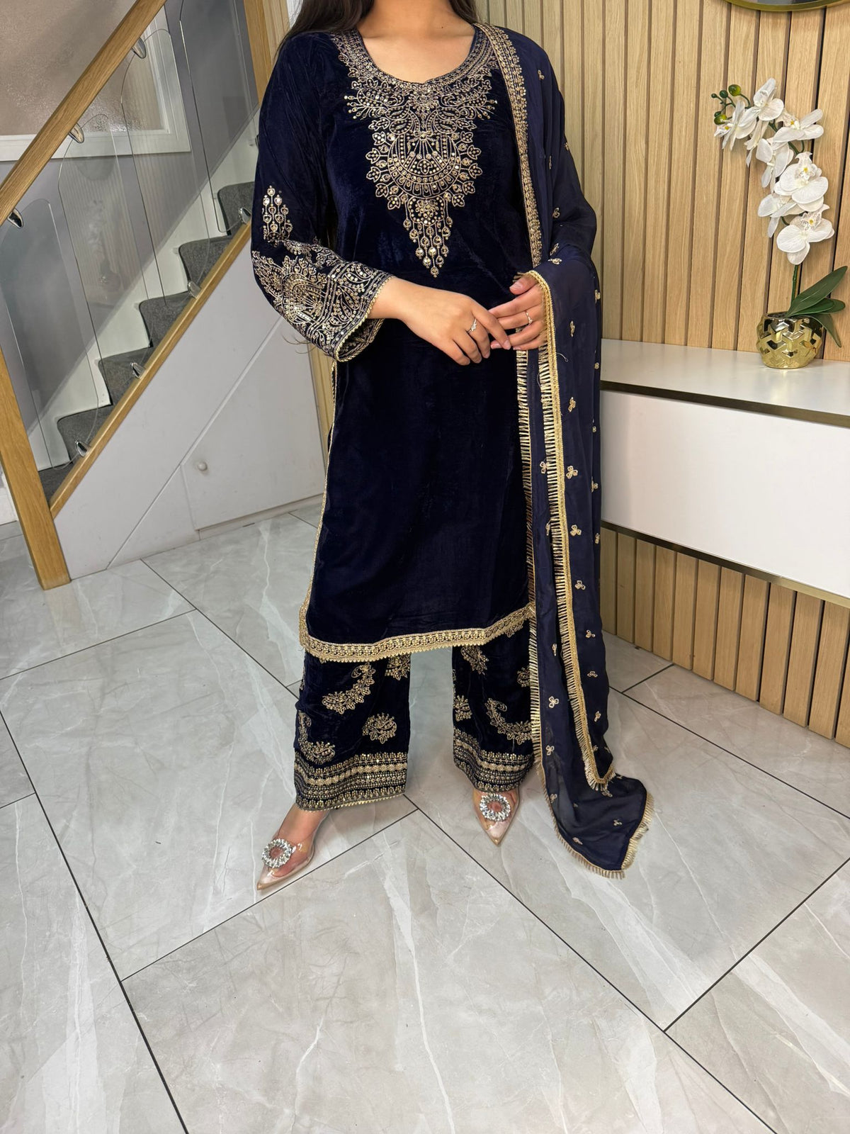 Gulal 3pc Embroidered Velvet Suit With Silk Dupatta
