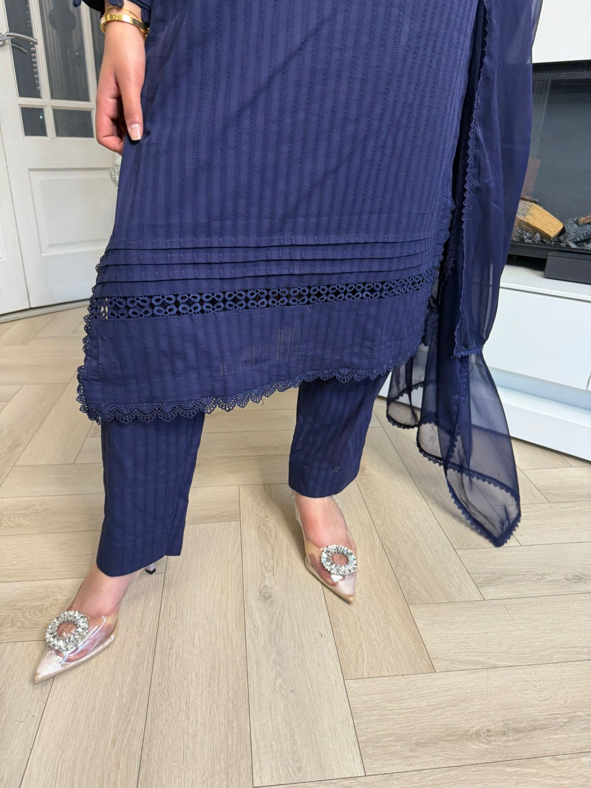 Radhiya 3pc Cotton Suit With Pearl Detailing
