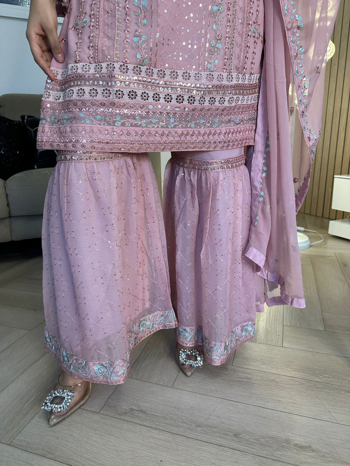 Lubna 3pc Chiffon Gharara U2-A5