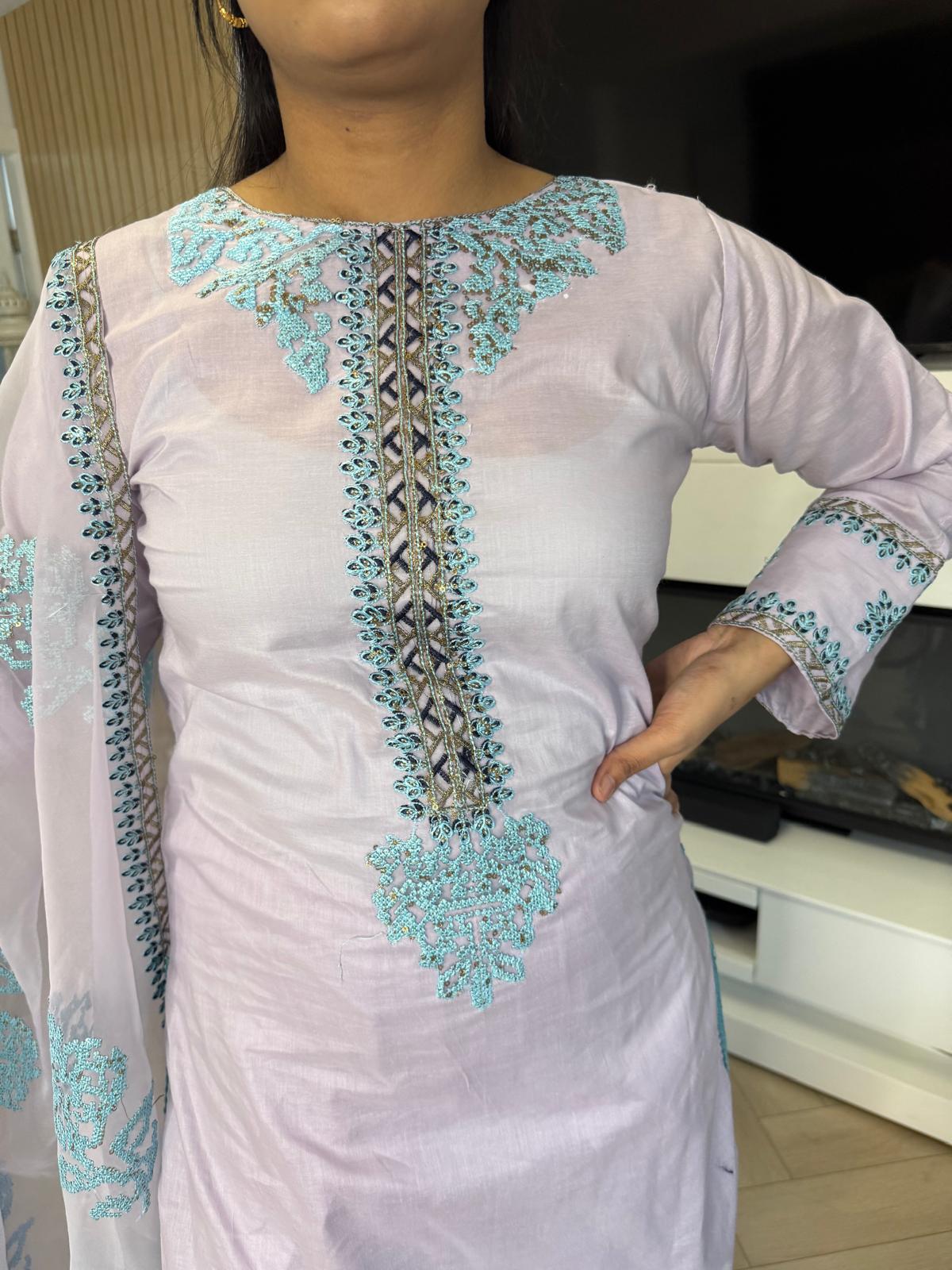 Arishma Cotton 3pc Shalwar Suit With Organza Duppata U2-A2
