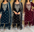 Arouj 3pc Embroidered Velvet Suit With Chiffon Duppata