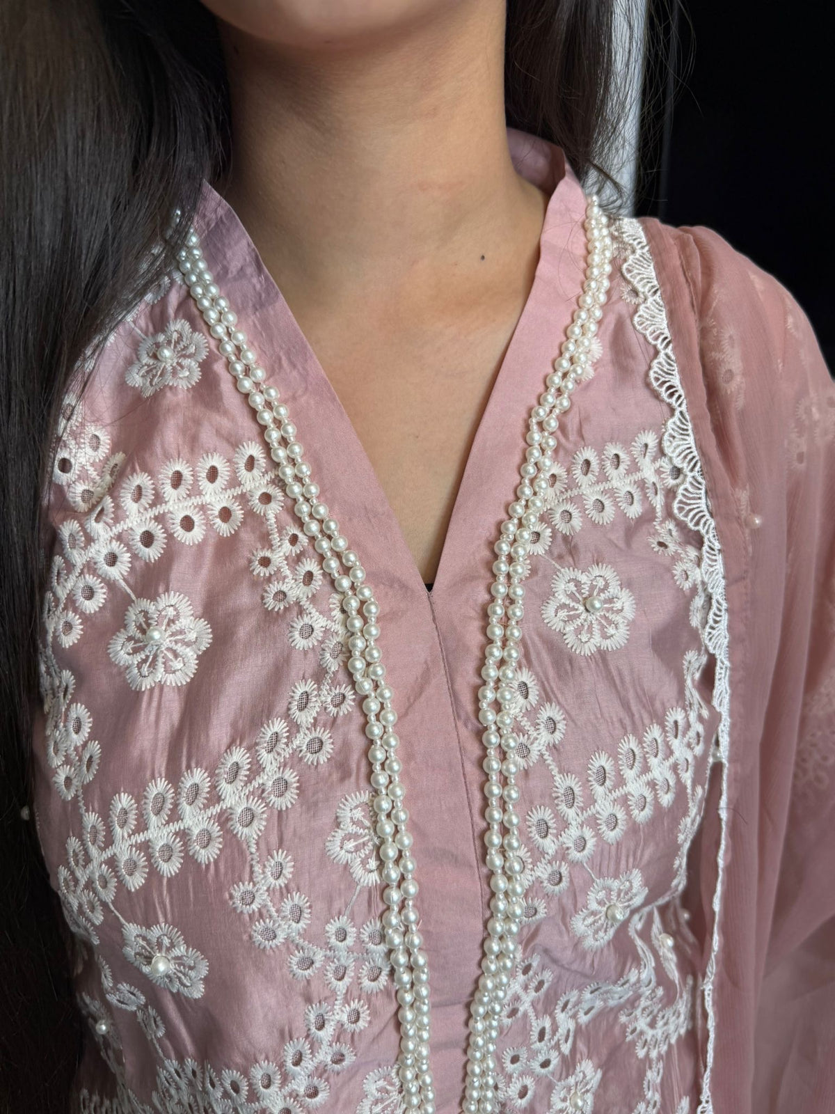 Radhiya 3pc Cotton Suit With Pearl Detailing