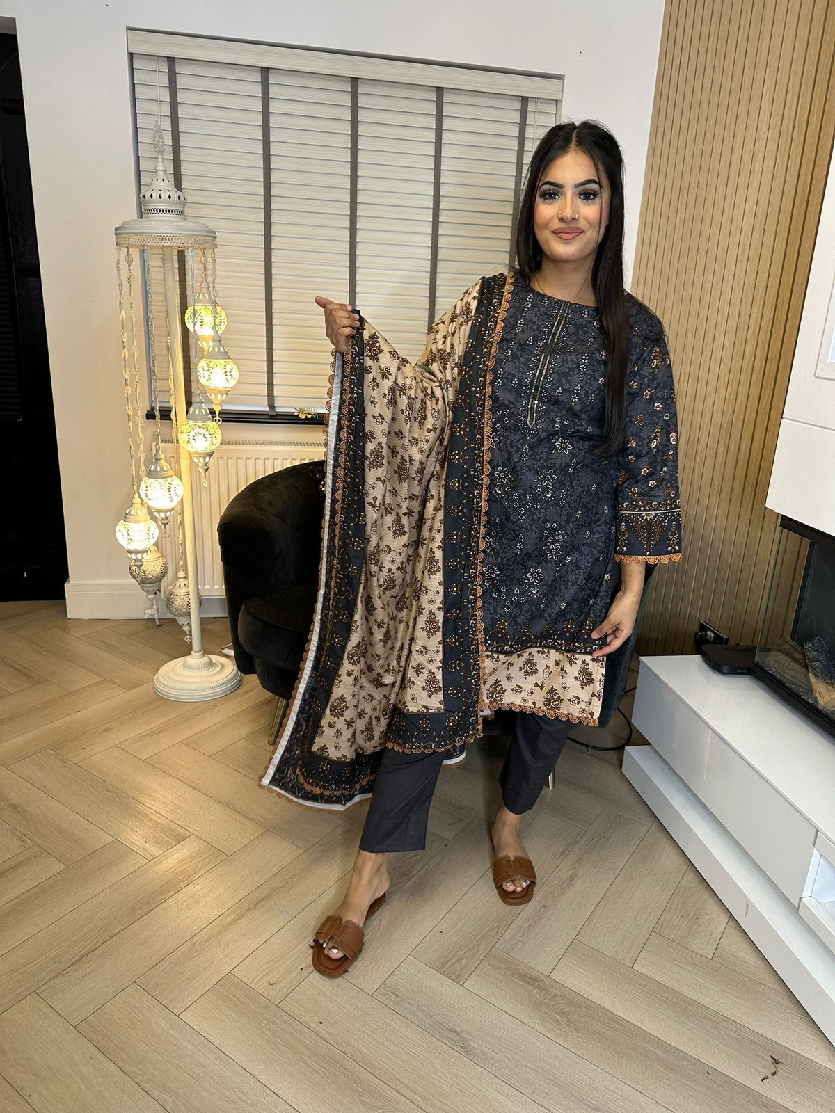 Safina Khaddar 3PC- Charcoal