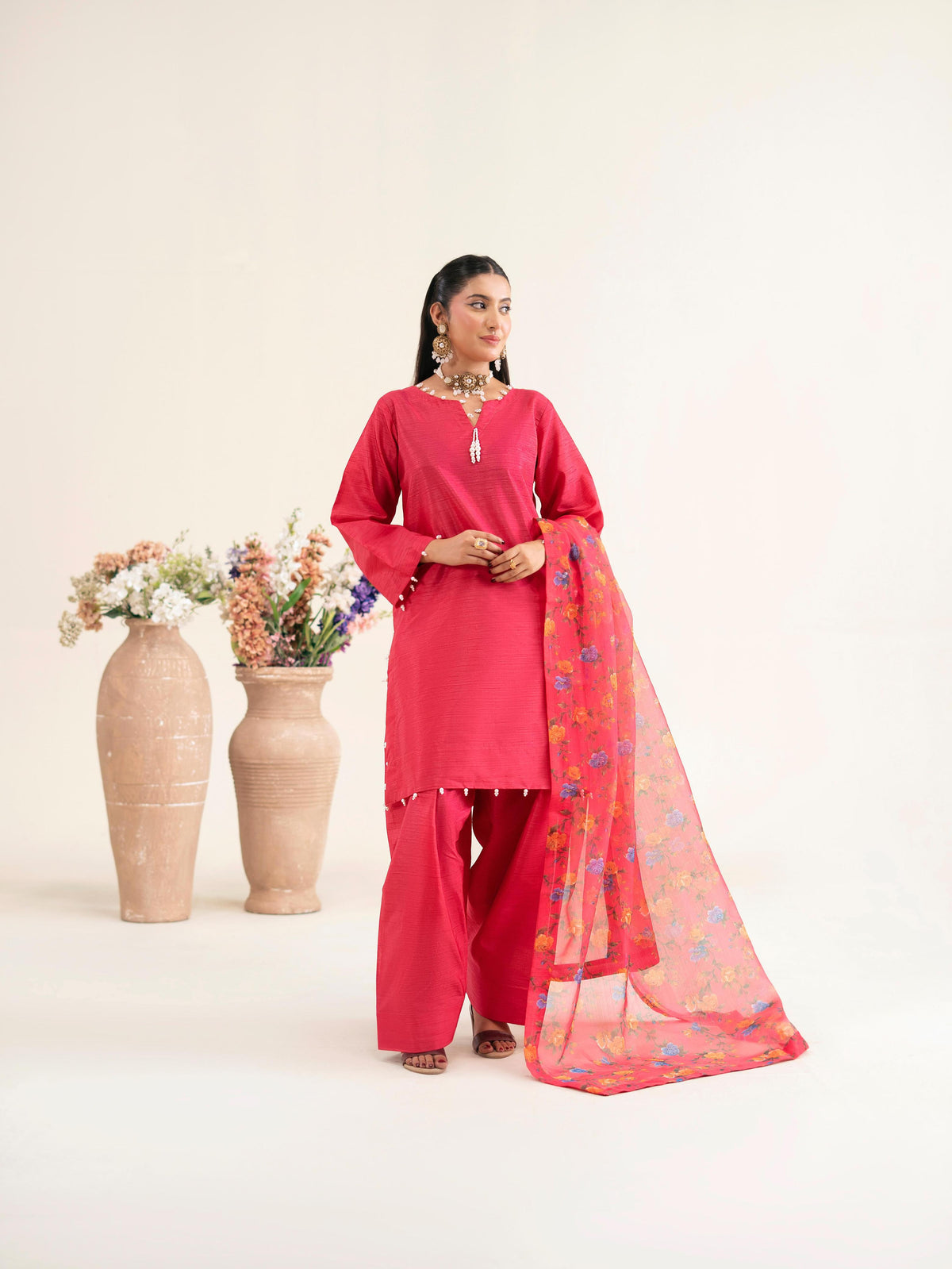 Chaandni Luxury 3pc Raw Silk Suits with Organza Scarf