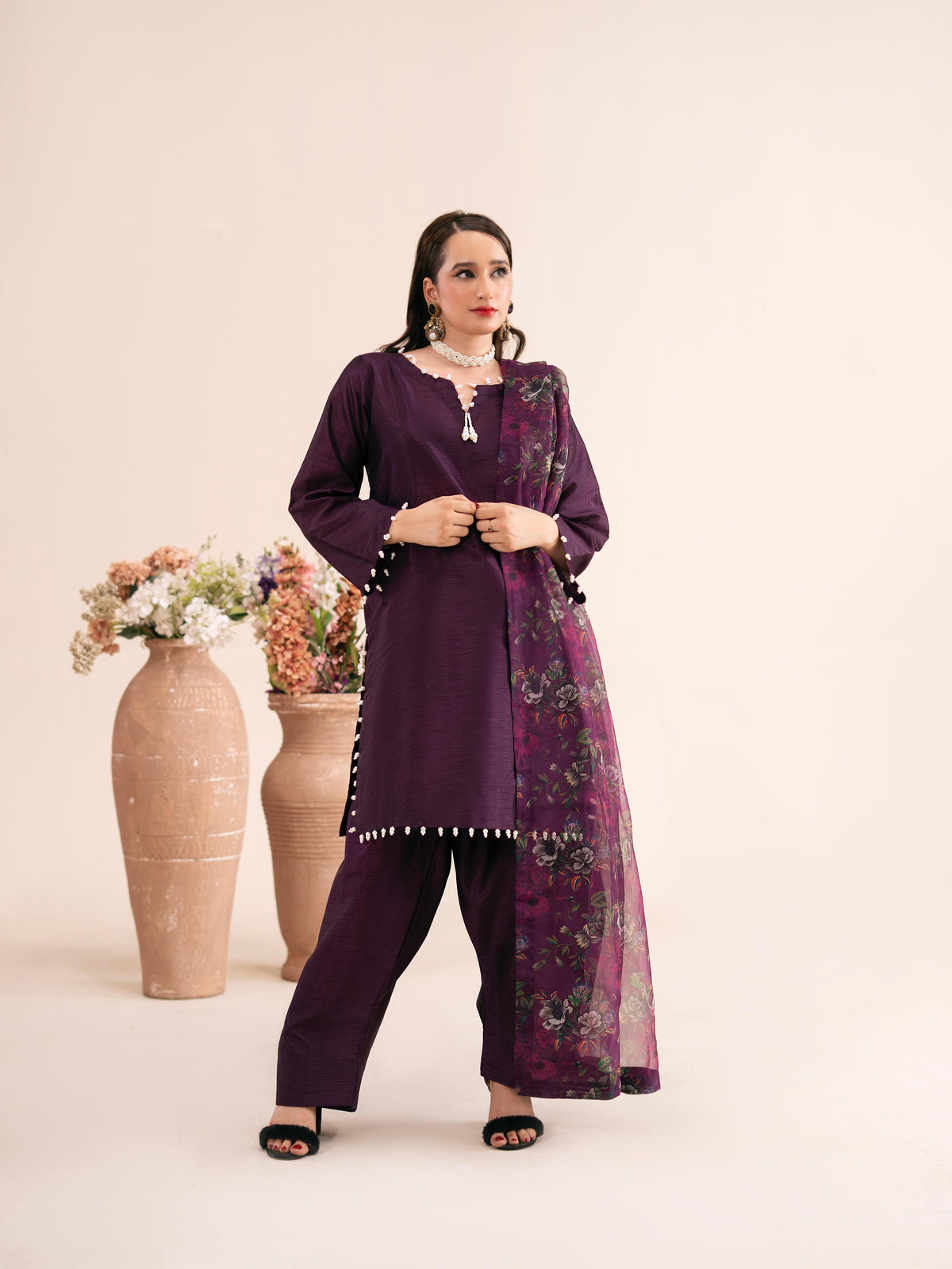 Chaandni Luxury 3pc Raw Silk Suits with Organza Scarf