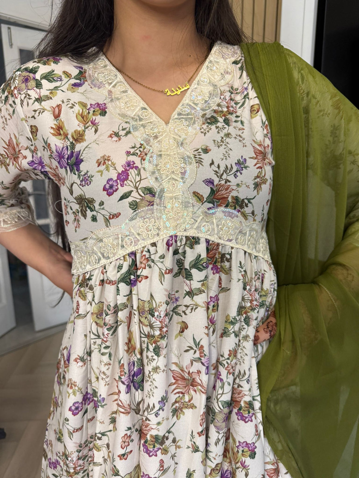 Daisy 3PC Maxi Suit With Contrast Dupata