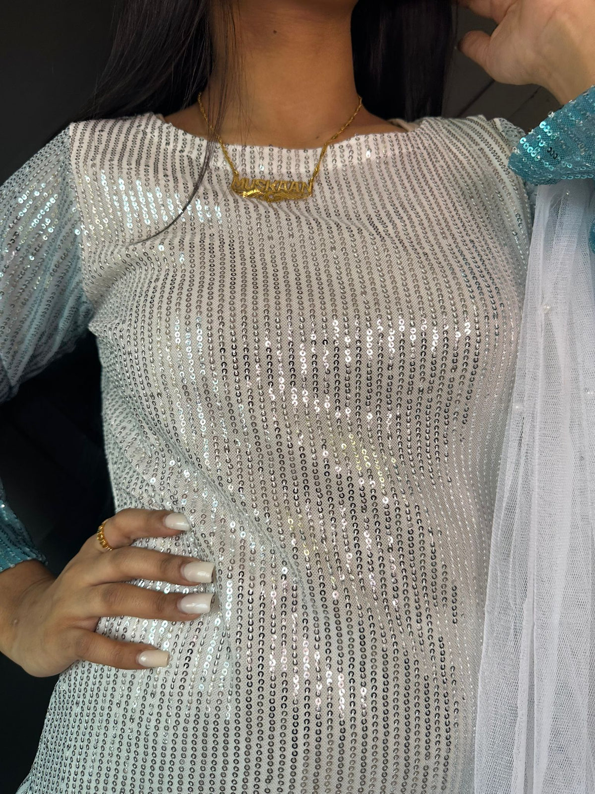 Rangz Sequin Suit  - White-Mint u2-D5