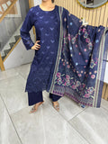 Najat 3pc Linen Dhanak Suit With Plazzo Trouser