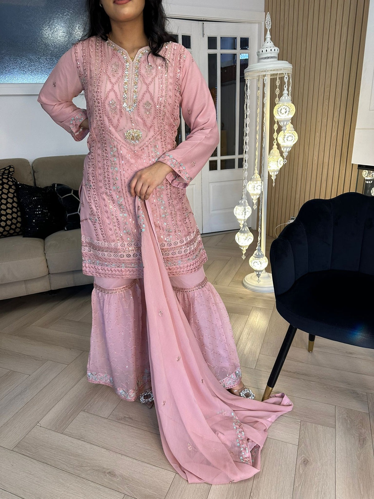 Lubna 3pc Chiffon Gharara U2-A5