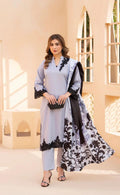Raniyas 3pc Slub Linen Suit With Printed Scarf U4-A3