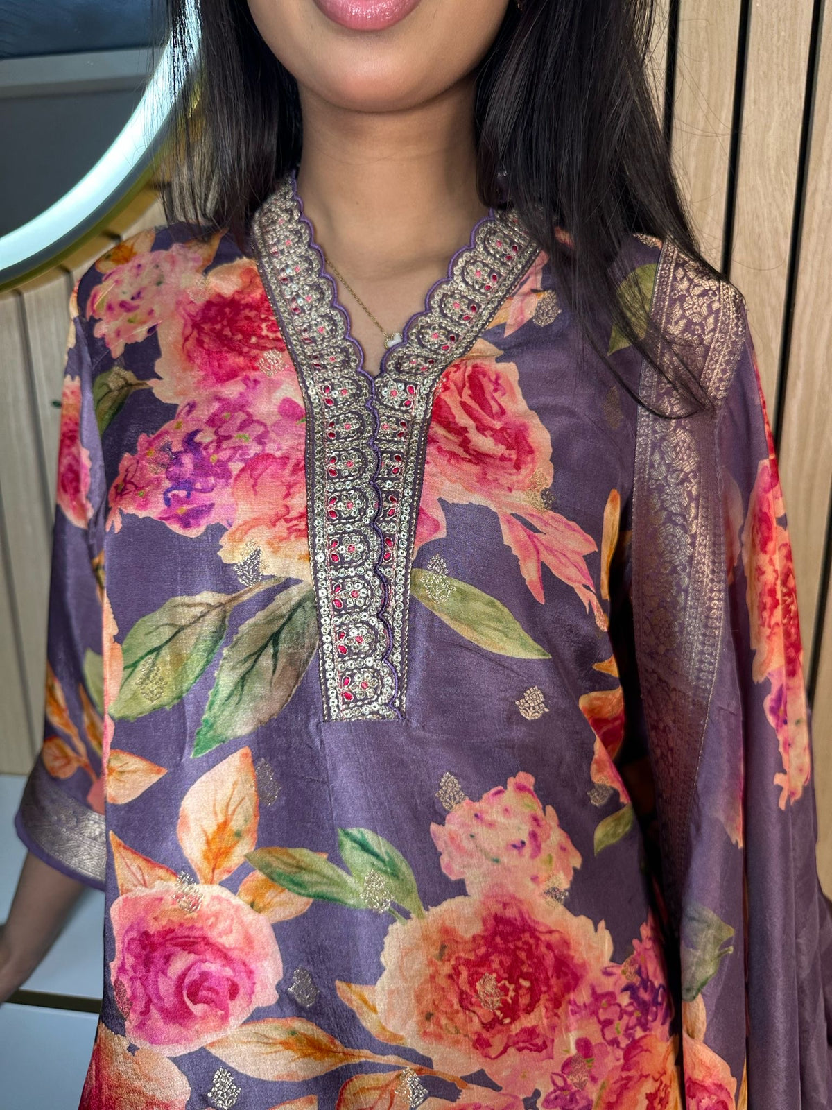 Fatima Floral 3pc Indian Silk Shalwar