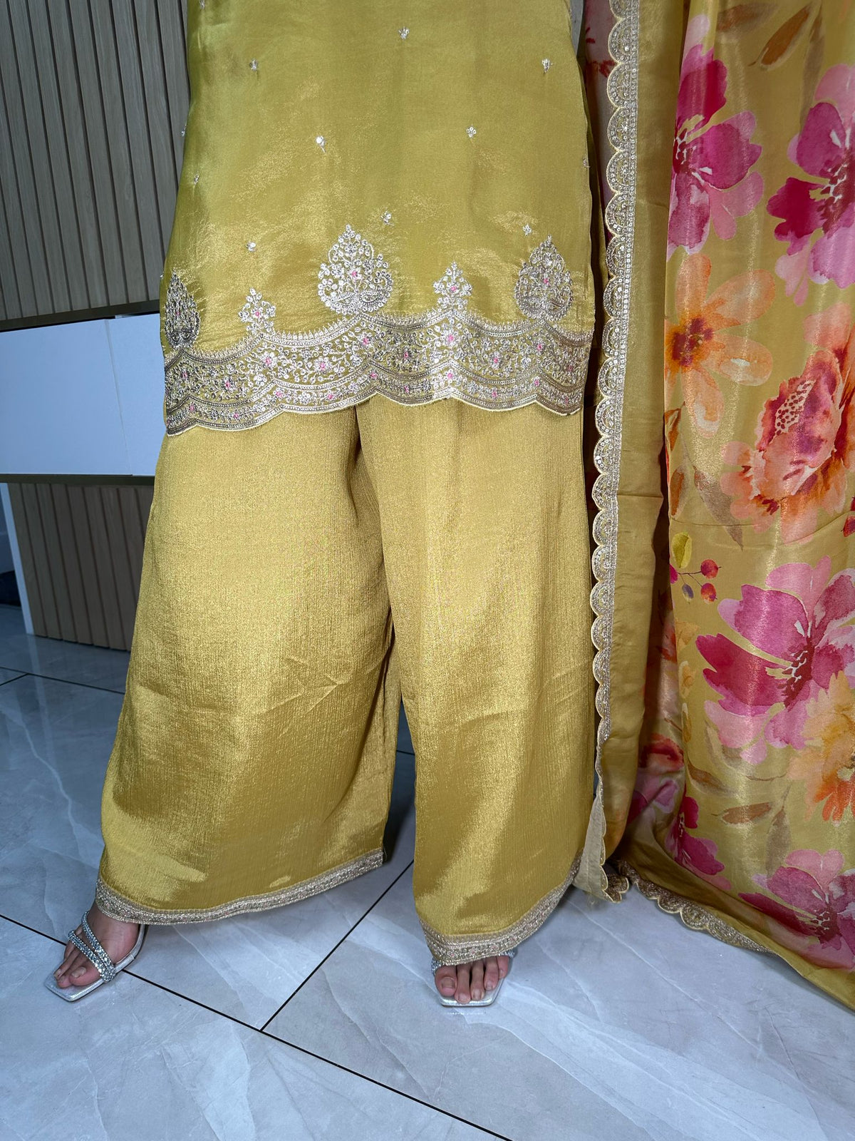 Amber 3pc Indian Silk With Floral Dupatta U2-G3