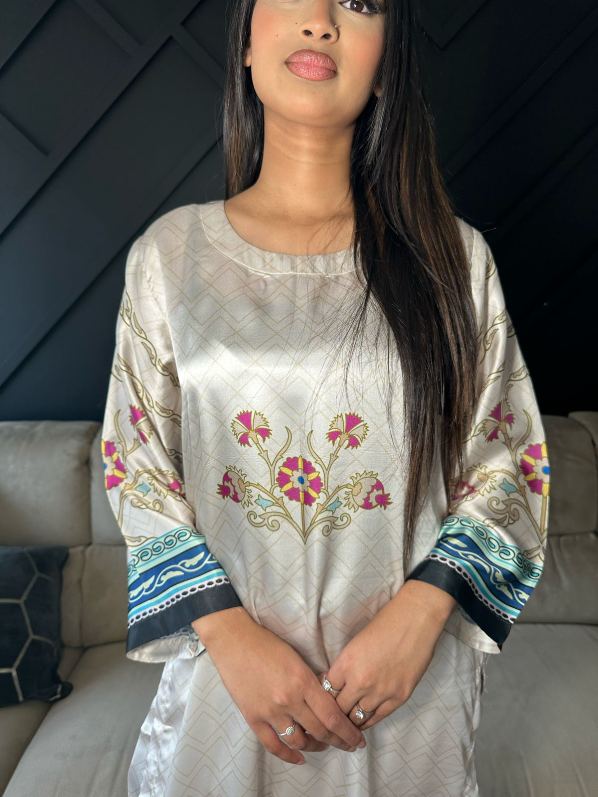 Fizza Printed 2pc Silk Co-Ord D1-A