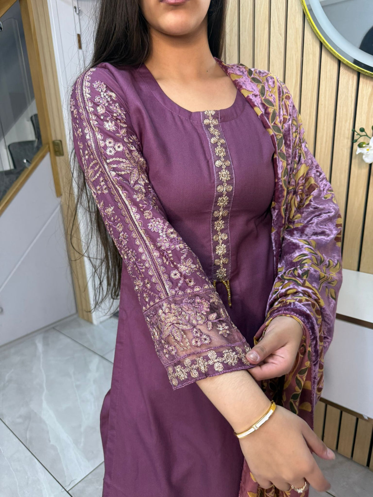Asia 3pc Embroidered Dhanak Suit With Palachi Shawl