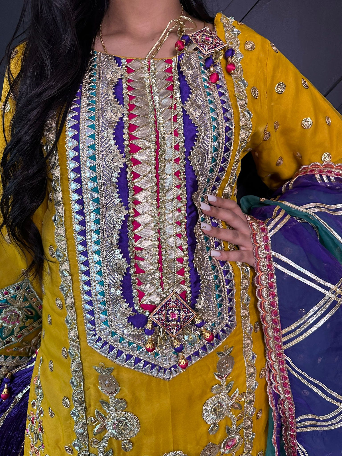 Karma-Yellow and Purple Sharara Style