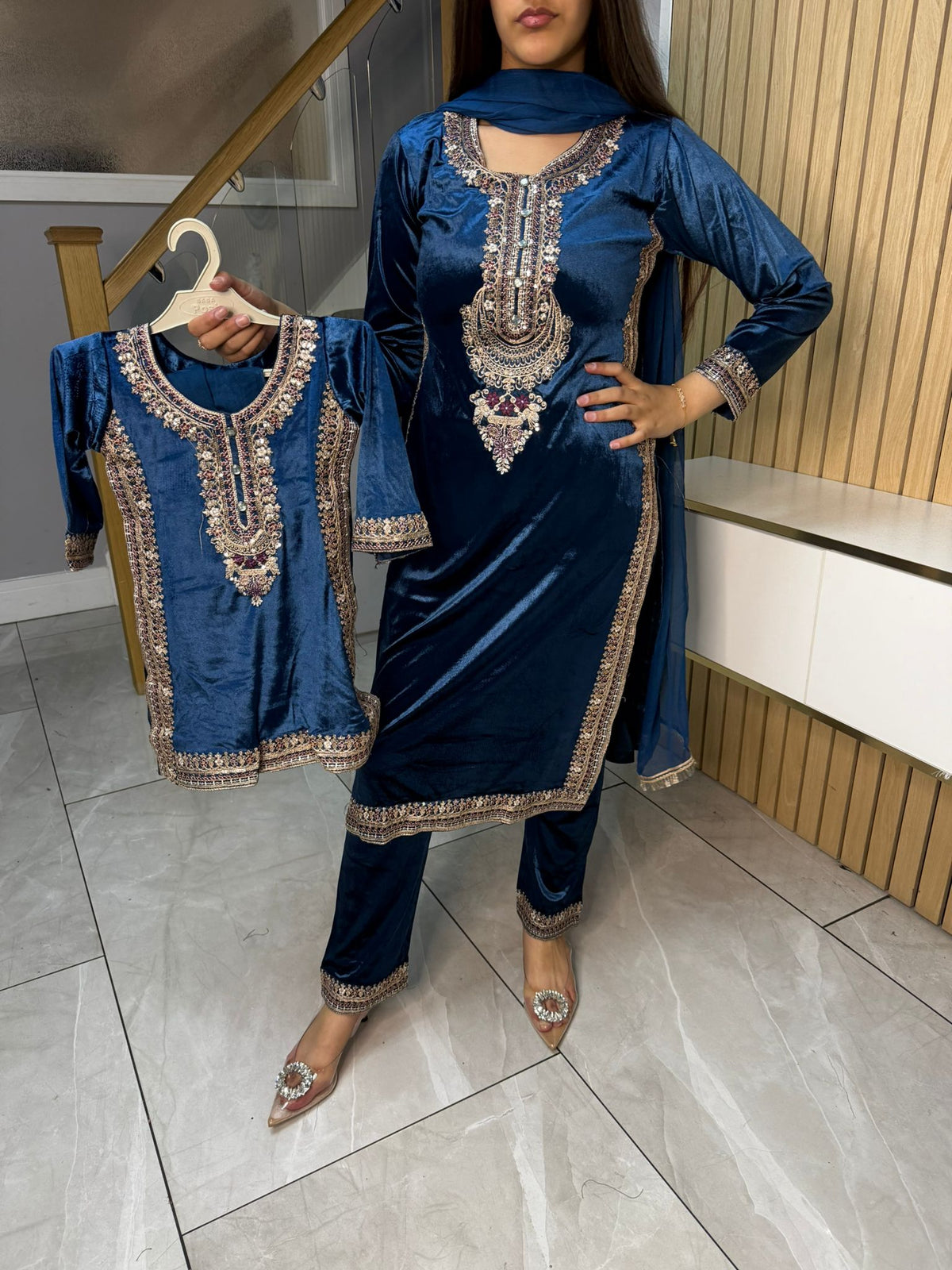 Saher Velvet 3pc Mother & Daughter Suits