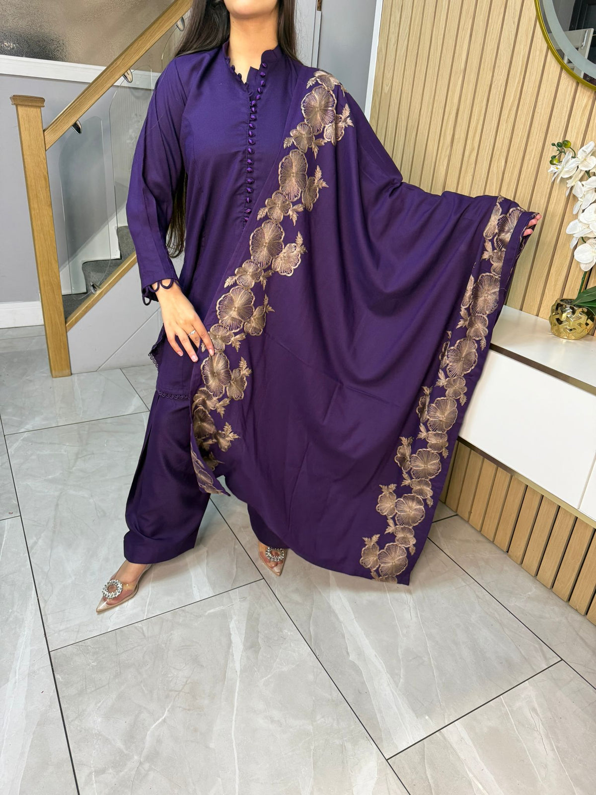 Noor Zahra 3pc Dhannak Suit With Embroidered Shawl