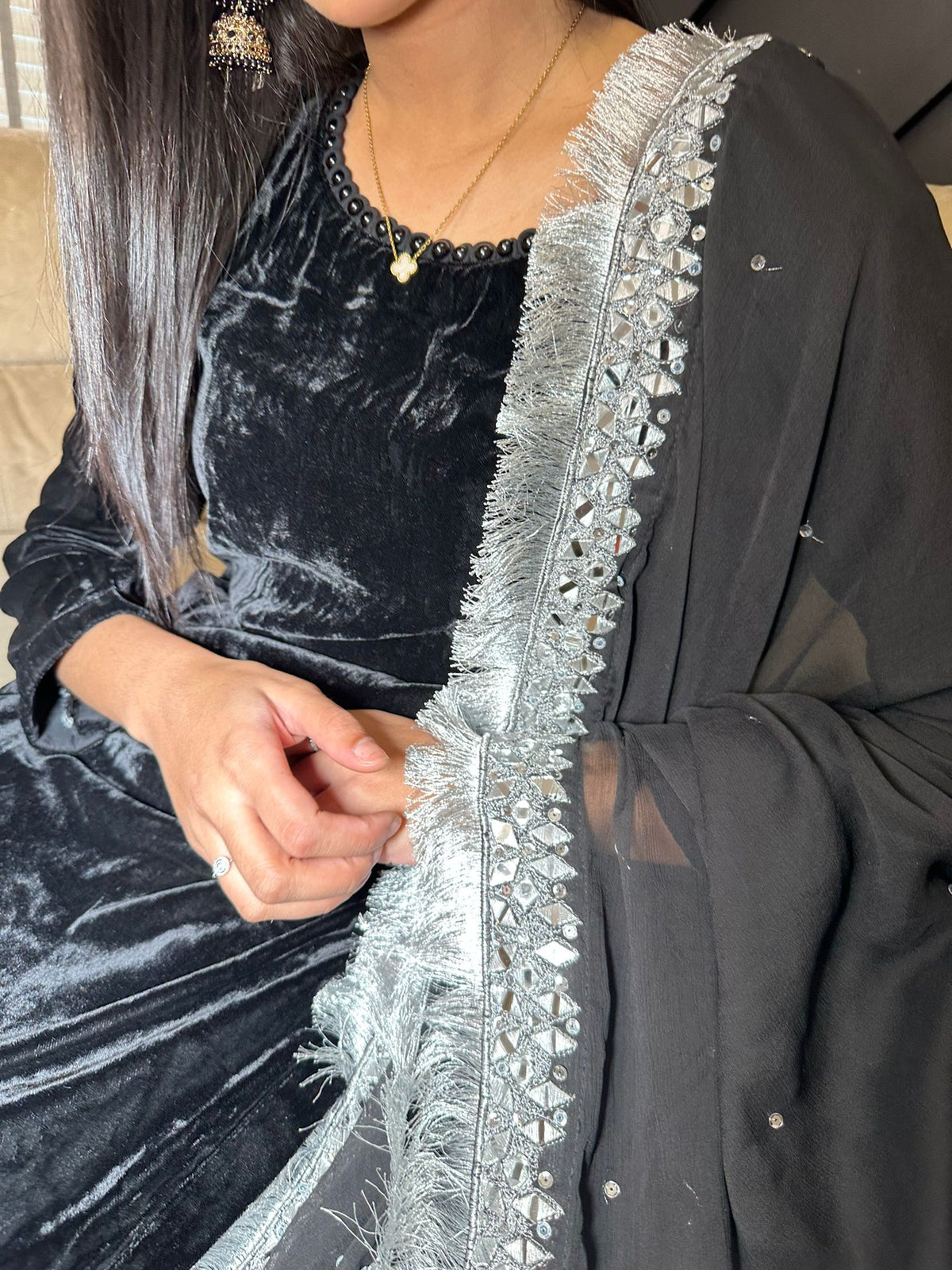 Keisha 3pc Luxury Velvet Embroidered Suit With Chiffon Duppatta D2-H1/3