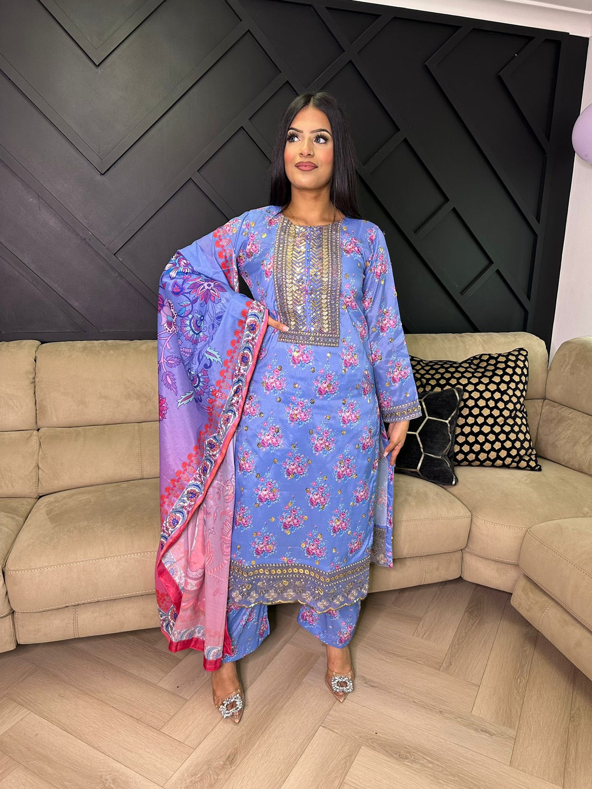 Sitare by Raniya - Blue and Pink Floral
