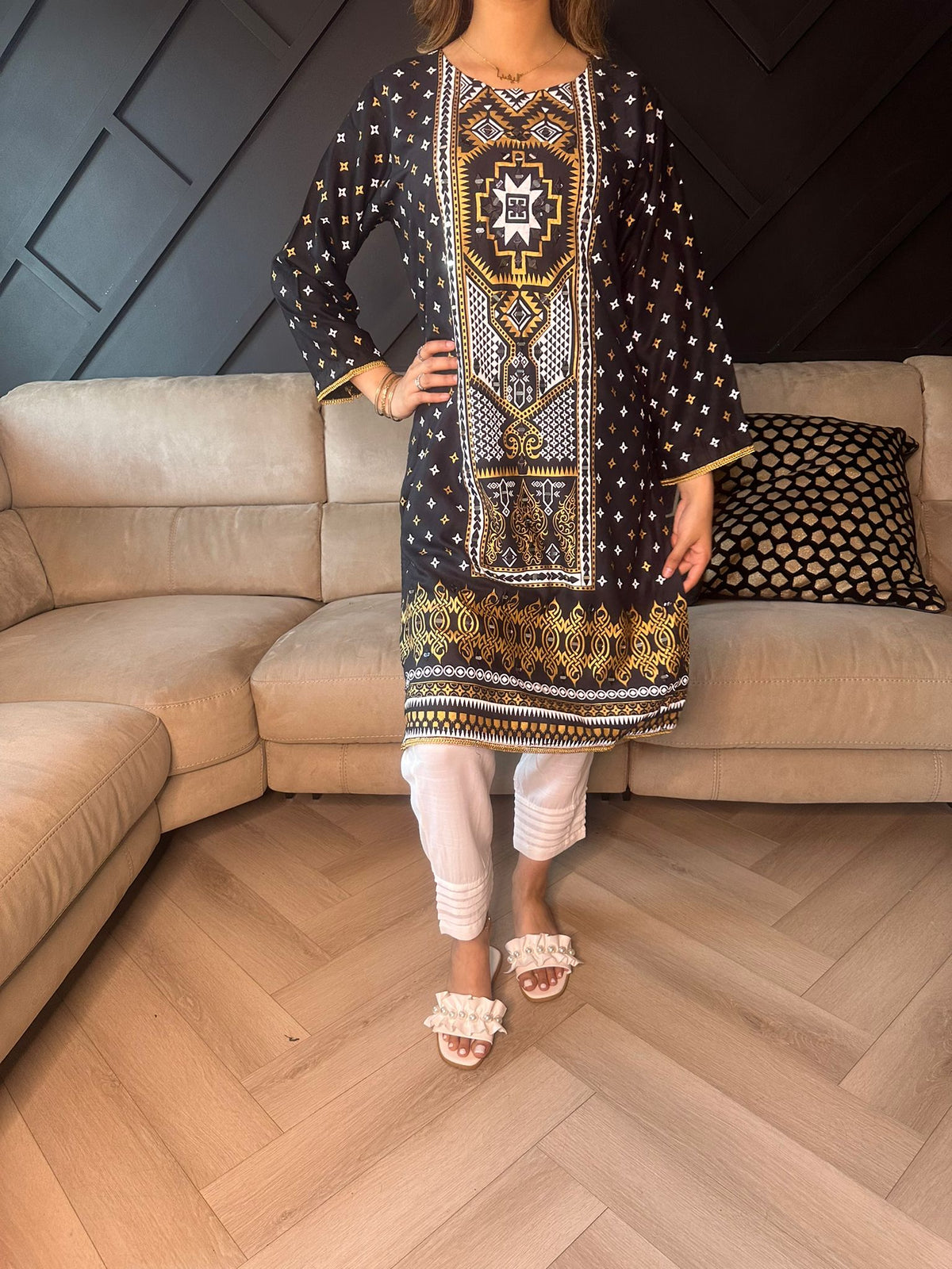 Sale Raniya Kurta - Black Block Print