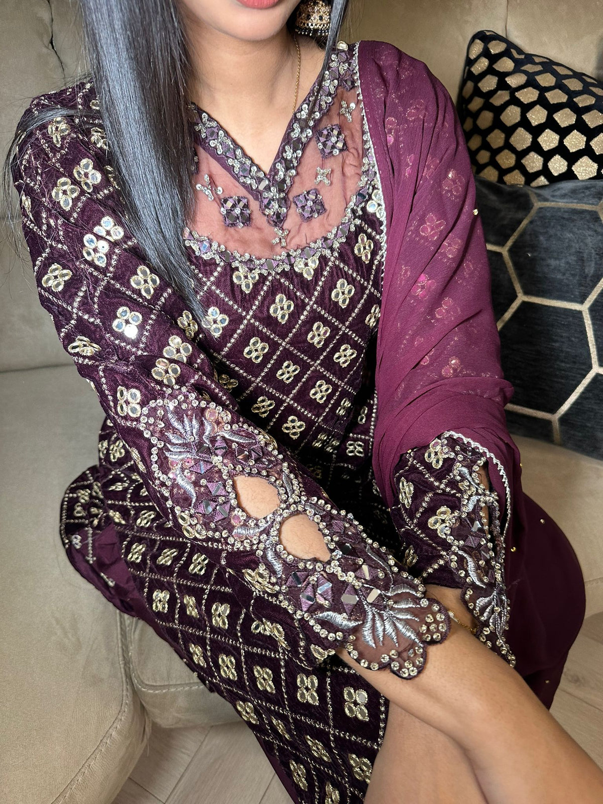 Keisha 3pc Luxury Velvet Embroidered Suit With Chiffon Duppatta D2-H1/3