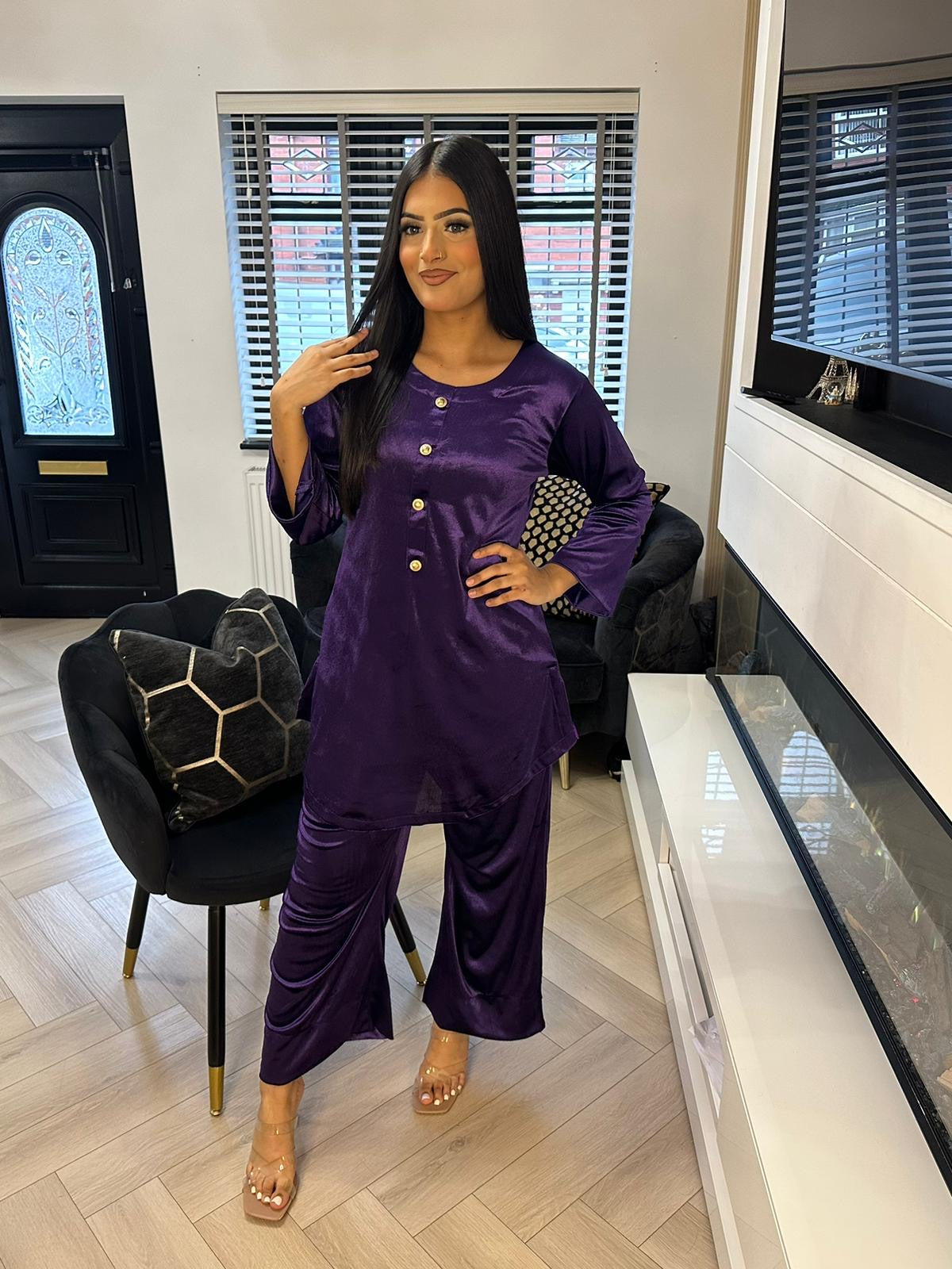 Velvet Button 2Pc - Purple