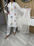 Aaeedah 3pc Cotton Suit with Floral Printed Kameez U3-E3